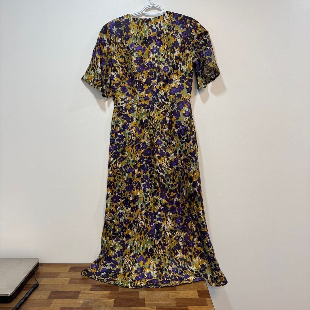J Mclaughlin Giovanna Dress NEW $328 Midi Short Sleeve Silk Marigold Abstract - Picture 5 of 6
